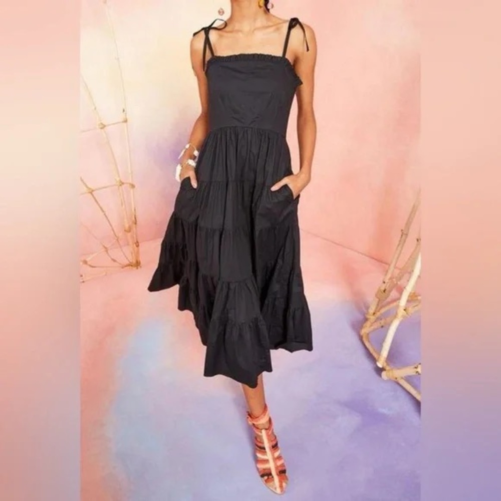 Ulla Johnson Ellyn Tiered Midi Dress Black Sz 2